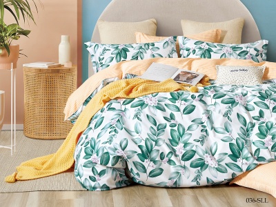 КПБ Cleo сатин набивной "Satin euro max" двуспальный 175*215*1 200*220*1(±5) 50*70*2(±2) (22/036-SLL, Листья, Мультиколор)