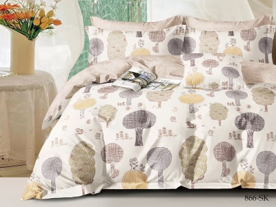 КПБ Cleo сатин набивной "Satin de Luxe" полуторный 150*210*1 160*230*1(±5) 70*70*2(±2) (15/866-SK, Оригинальное, Бежевый)