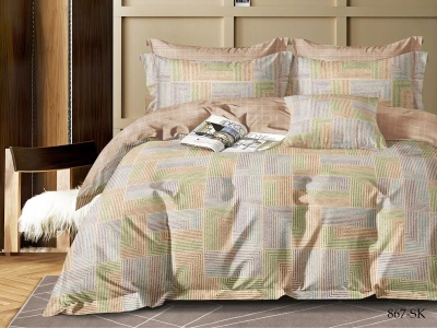 КПБ Cleo сатин набивной "Satin de Luxe" полуторный 150*210*1 160*230*1(±5) 70*70*2(±2) (15/867-SK, Геометрия, Мультиколор)