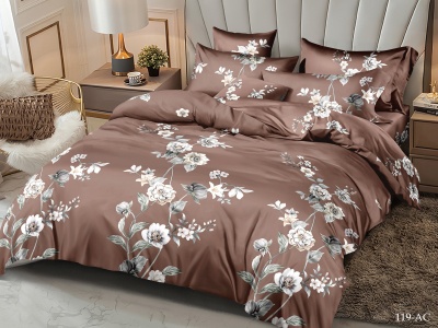 КПБ Cleo полисатин "Art Color" полуторный 145*215*1 150*220*1(±5) 70*70*2(±2) (15/119-AC, Цветы, Коричневый)