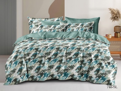 КПБ Cleo сатин набивной "Satin Lux" полуторный 145*215*1 150*220*1(±5) 70*70*2(±2) (CL15/746-SL, Оригинальное, Зеленый)