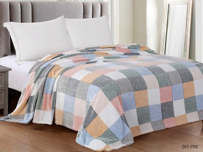 Плед Cleo "BAMBOO"  полуторный 150*200 микрофибра 100% в атласной ленте (CL150/283-pbe/LA, Клетка, Мультиколор)