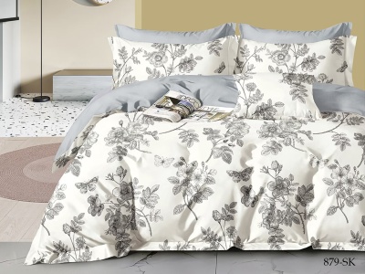 КПБ Cleo сатин набивной "Satin de Luxe" полуторный 150*210*1 160*230*1(±5) 70*70*2(±2) (15/879-SK, Растения, Мультиколор)