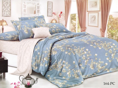 КПБ Cleo Поплин "Pure Cotton" двуспальный 175*215*1 200*220*1(±5) 70*70*2(±2) в ПВХ (20/164-PC, Цветы, Голубой)