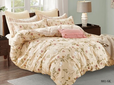 КПБ Cleo сатин набивной "Satin de Luxe" полуторный 150*210*1 160*230*1(±5) 70*70*2(±2) (15/881-SK, Растения, Бежевый) КПБ Cleo сатин набивной "Satin de Luxe" полуторный 150*210*1 160*230*1(±5) 70*70*2(±2) (15/881-SK, Растения, Бежевый)