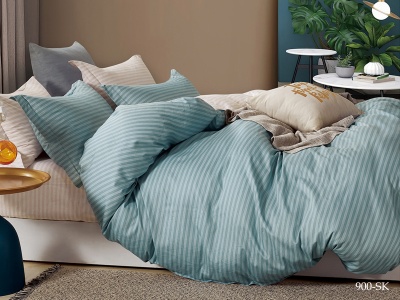 КПБ Cleo сатин набивной "Satin de Luxe" полуторный 150*210*1 160*230*1(±5) 70*70*2(±2) (15/900-SK, Полоска, Зеленый)