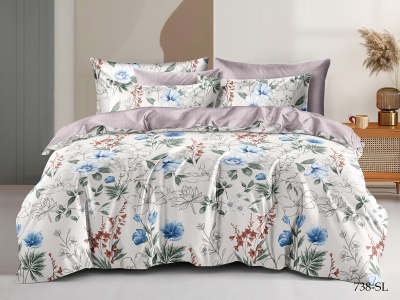 КПБ Cleo сатин набивной "Satin Lux" полуторный 145*215*1 150*220*1(±5) 70*70*2(±2) (CL15/738-SL, Цветы, Мультиколор)