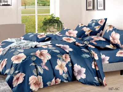 Ткань ПОЛИСАТИН 90 ± 5 гр/м2 (147-AC(A), Цветы, Синий) Ткань ПОЛИСАТИН 90 ± 5 гр/м2 (147-AC(A), Цветы, Синий)