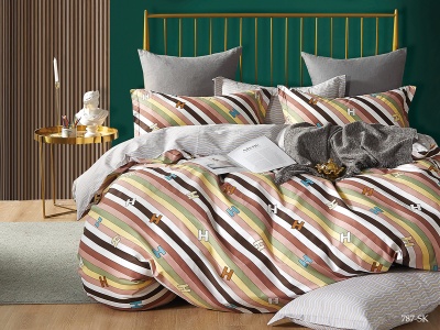 КПБ Cleo сатин набивной "Satin de Luxe" евро 200*220*1 230*250*1(±5) 50*70+5*2 70*70*2(±2) (31/787-SK, Полоска, Мультиколор)
