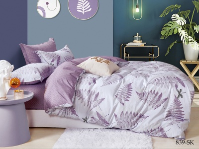 КПБ Cleo сатин набивной "Satin de Luxe" двуспальный 180*210*1 230*240*1(±5) 50*70*2(±2) (22/839-SK, Листья, Мультиколор)