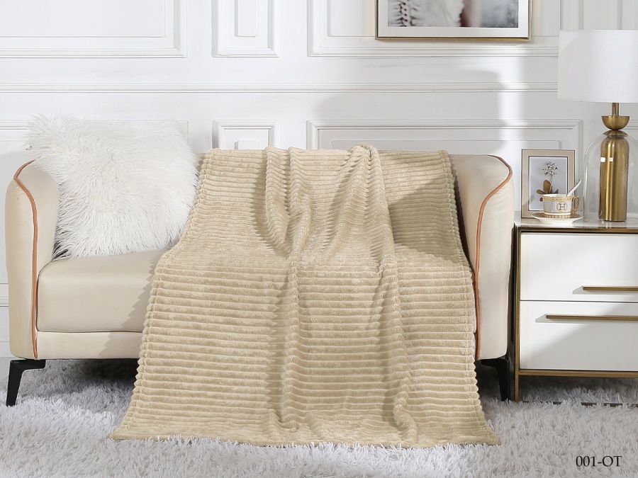 Плед Cleo "Orrizonte" велсофт полуторный 150*200 (150/001-OT, Полоска, Кремовый)