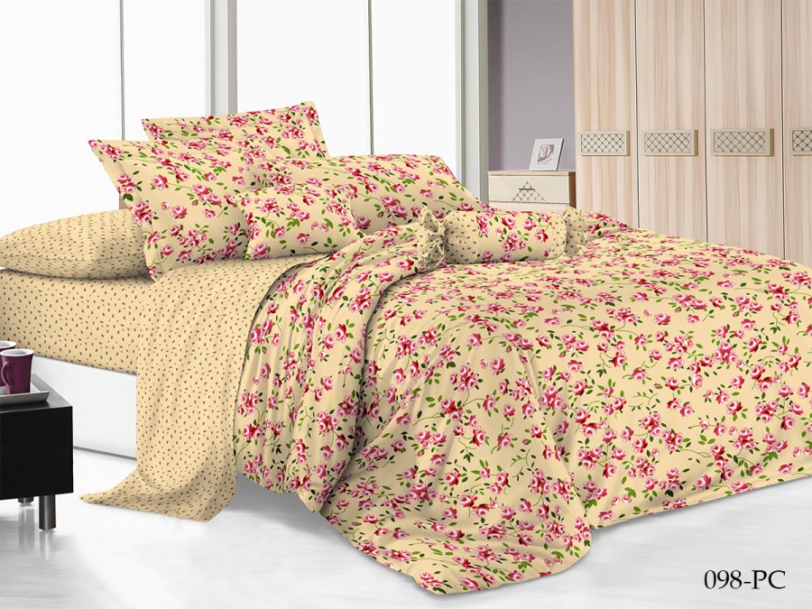 КПБ Cleo Поплин "Pure Cotton" полуторный 145*215*1 150*220*1(±5) 70*70*2(±2) в ПВХ (15/098-PC, Цветы, Бежевый)