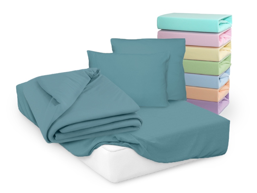 Простыня Cleo трикотажная на резинке 160*200*25 (16/18, Однотонный, Голубая ель)