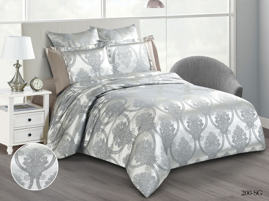 КПБ Cleo "Satin Jacquard" двуспальный 180*215*1 220*240*1(±5) 50*70+5*2(±2) 70*70*2(±2) (21/200-SG, Узоры, Серый)