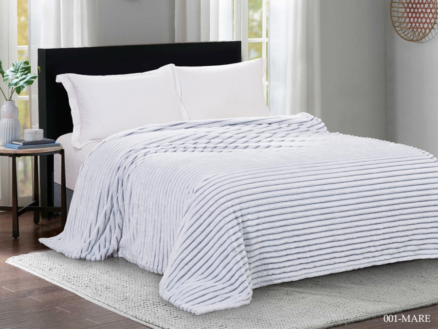 Плед CL HOME "Marmari" велсофт двуспальный 180*200 MARE (CH180/001-MARE, Полоска, Серый)