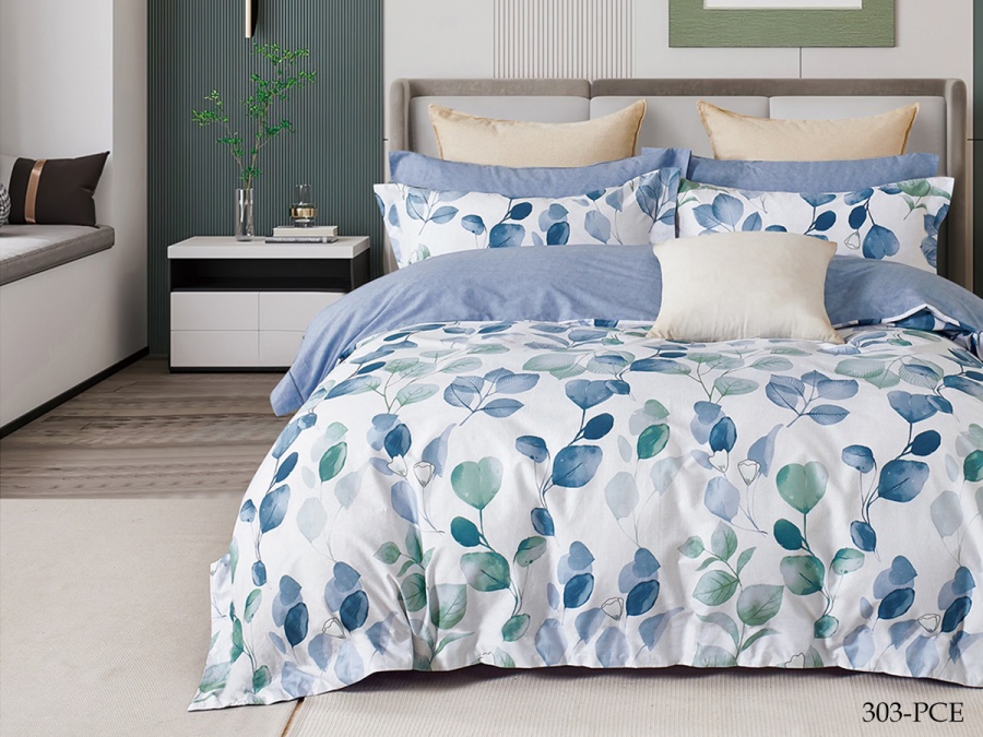 КПБ CL HOME Поплин "Pure Cotton" полуторный 145*215*1 150*220*1(±5) 70*70*2(±2) в ПВХ (UZ) (CH15/303-PCE, Листья, Мультиколор)