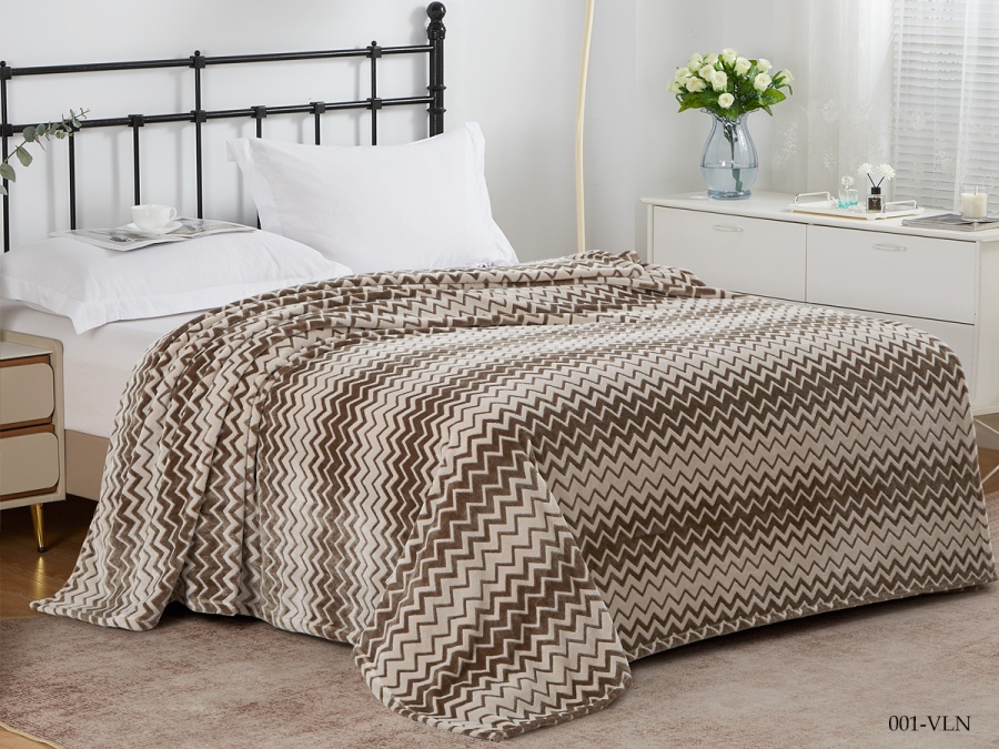 Плед CL HOME "Volna" велсофт полуторный 150*200 (150/001-VLN, Зиг-заг, Коричневый)
