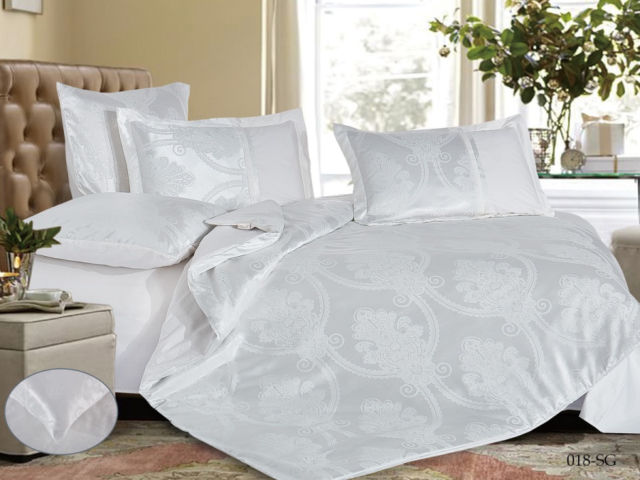 КПБ Cleo "Satin Jacquard" дуэт 150*215*2 230*250*1(±5) 50*70*2+5см(±2) 70*70*2(±2) (41/118-SG, Узоры, Белый)