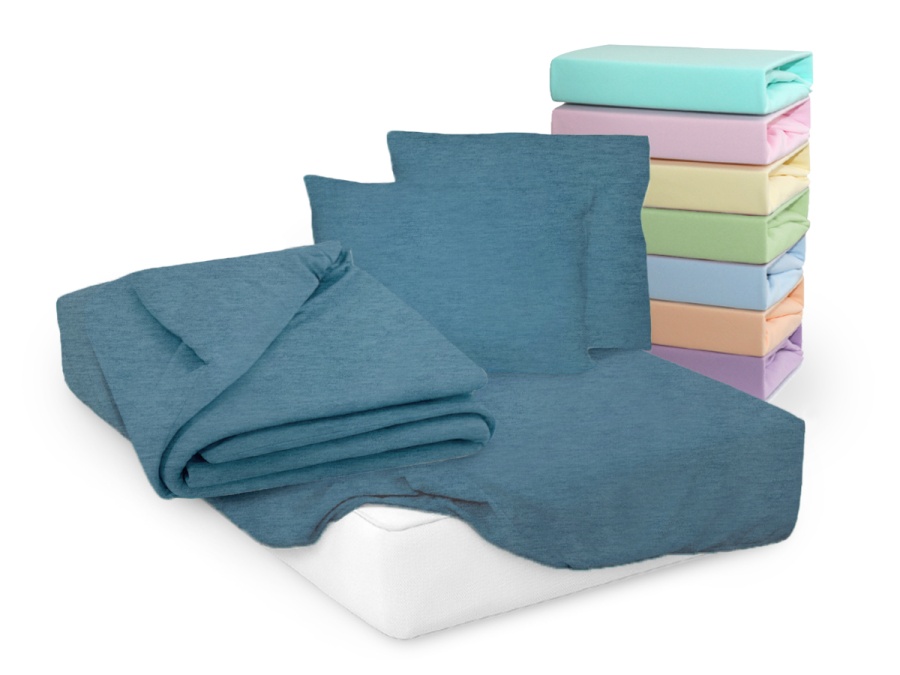 Простыня Cleo трикотажная на резинке 140*200*25 (14/25, Однотонный, Морская волна меланж)