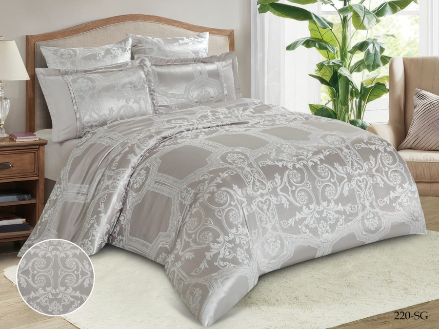 КПБ Cleo "Satin Jacquard" двуспальный 180*215*1 220*240*1(±5) 50*70+5*2(±2) 70*70*2(±2) (21/220-SG, Узоры, Серый)