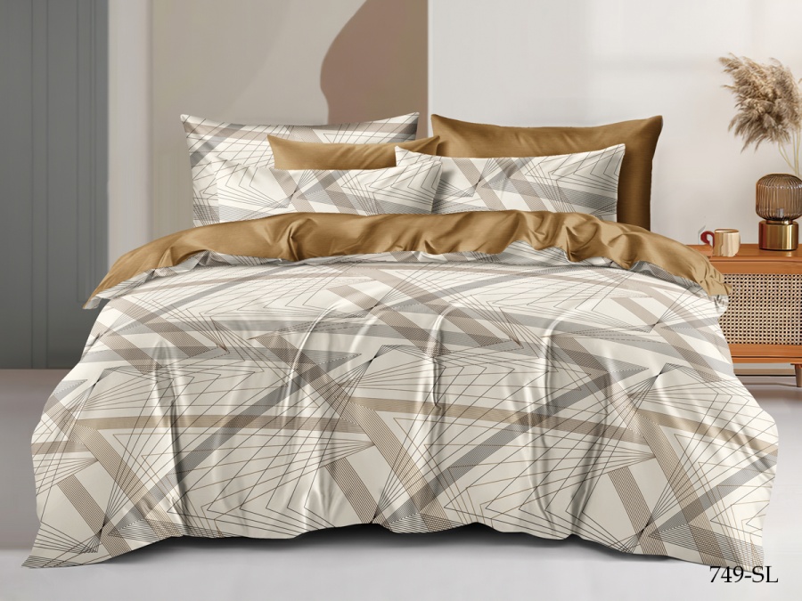 КПБ Cleo сатин набивной "Satin Lux" полуторный 145*215*1 150*220*1(±5) 70*70*2(±2) (CL15/749-SL, Оригинальное, Бежевый)