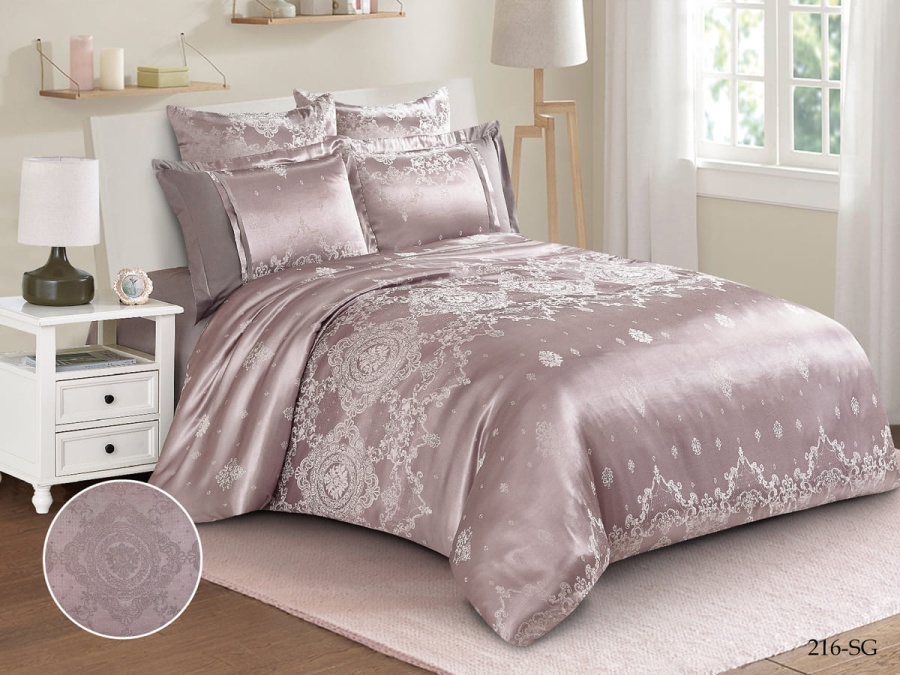 КПБ Cleo "Satin Jacquard" двуспальный 180*215*1 220*240*1(±5) 50*70+5*2(±2) 70*70*2(±2) (21/216-SG, Узоры, Бежевый)