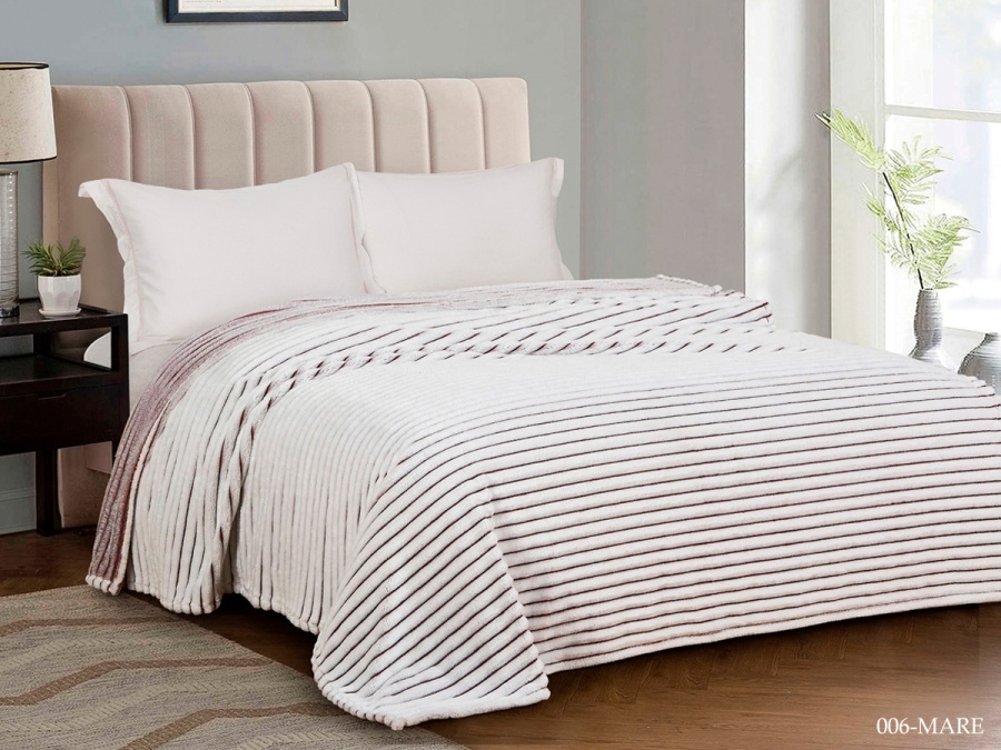 Плед CL HOME "Marmari" велсофт двуспальный 180*200 MARE (CH180/006-MARE, Полоска, Коричневый)