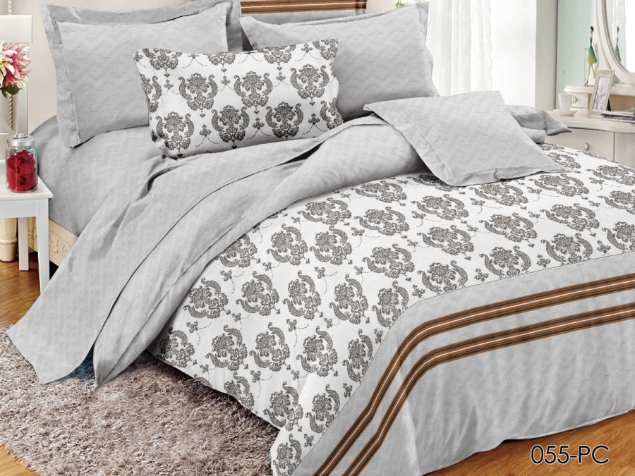 КПБ Cleo Поплин "Pure Cotton" дуэт 145*215*2 220*240*1(±5) 50*70*2(±2) 70*70*2(±2) в ПВХ (41/055-PC, Узоры, Серый)