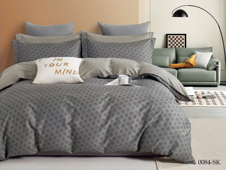 КПБ Cleo сатин набивной "Satin de Luxe" дуэт 150*210*2 230*250*1(±5) 50*70+5*2 70*70*2(±2) (41/0084-SK, Оригинальное, Серый)